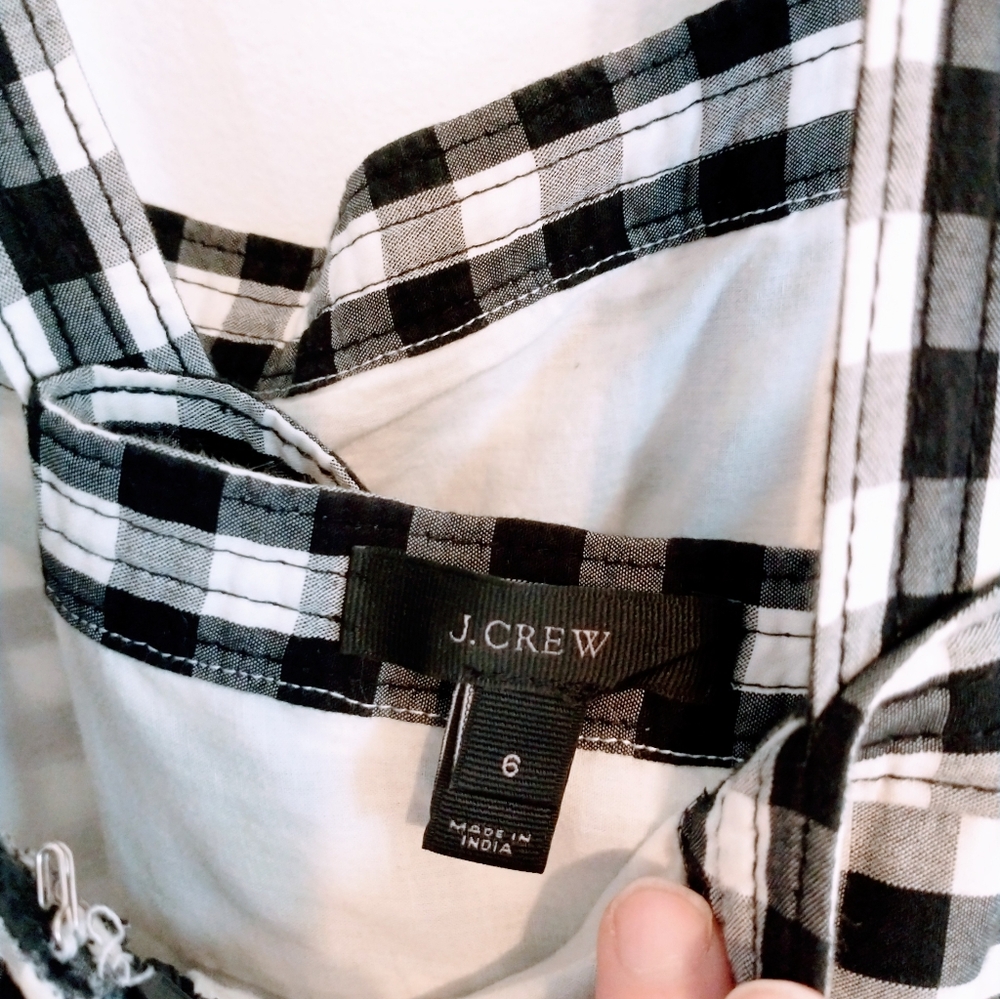 J Crew black and white gingham midi babydoll dress with cross strapped back.  Fu - Picture 10 of 10